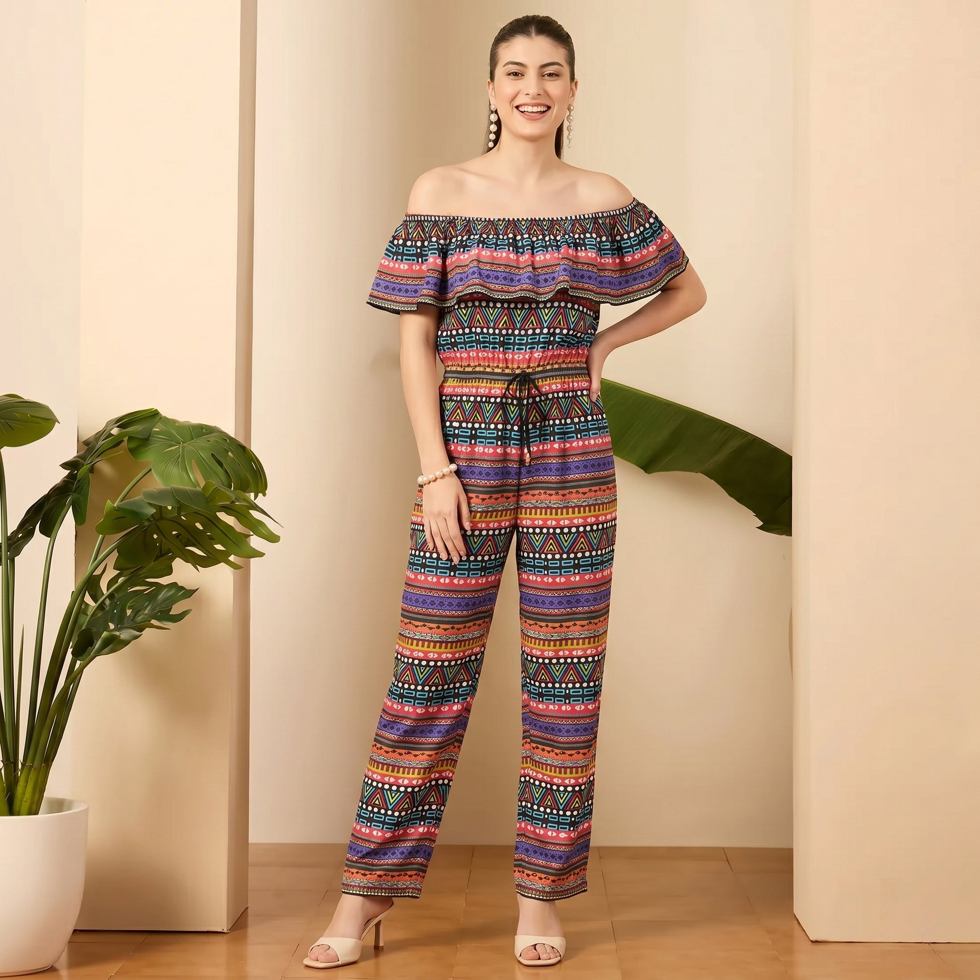 Multicolour Aztec Print Jumpsuit for Women – Cotton Modal | First Resort by Ramola Bachchan