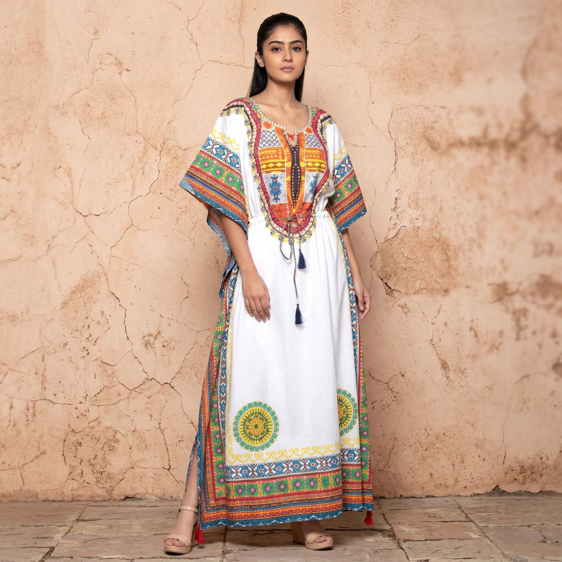 Multicolour Tribal Print Kaftan for Women – Cotton Poplin | First Resort by Ramola Bachchan