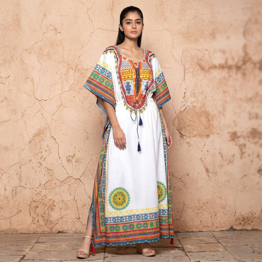 Multicolour Tribal Print Kaftan for Women – Cotton Poplin | First Resort by Ramola Bachchan