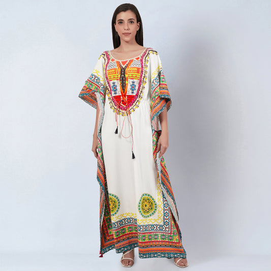 Multicoloured Tribal Full Length Kaftan