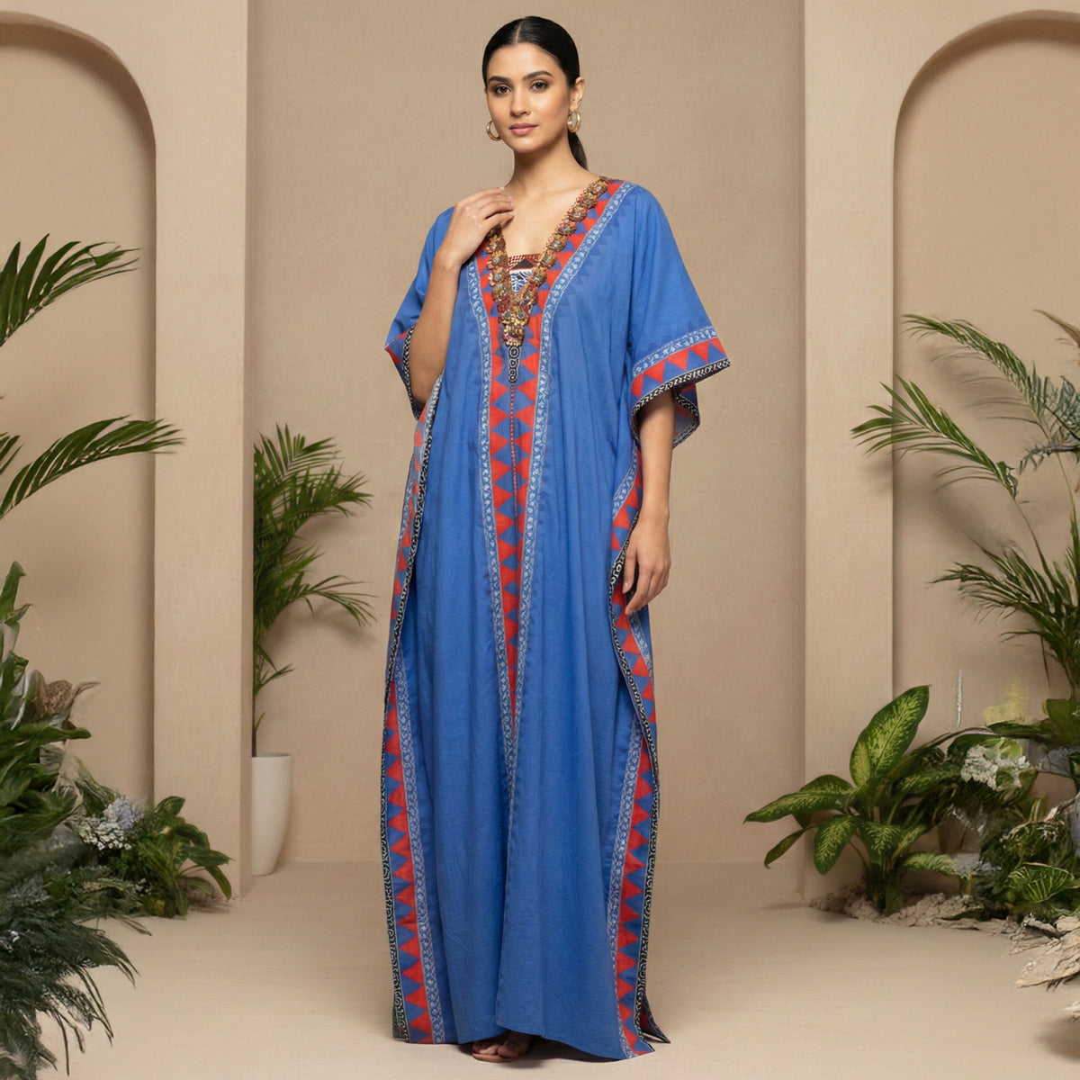Blue Tribal Print Kaftan for Women – Cotton Cambric | First Resort by Ramola Bachchan