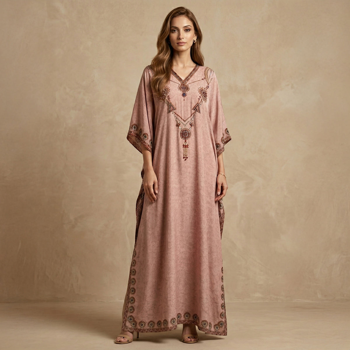 Pink Pearl Print Kaftan for Women – Embellished | First Resort by Ramola Bachchan