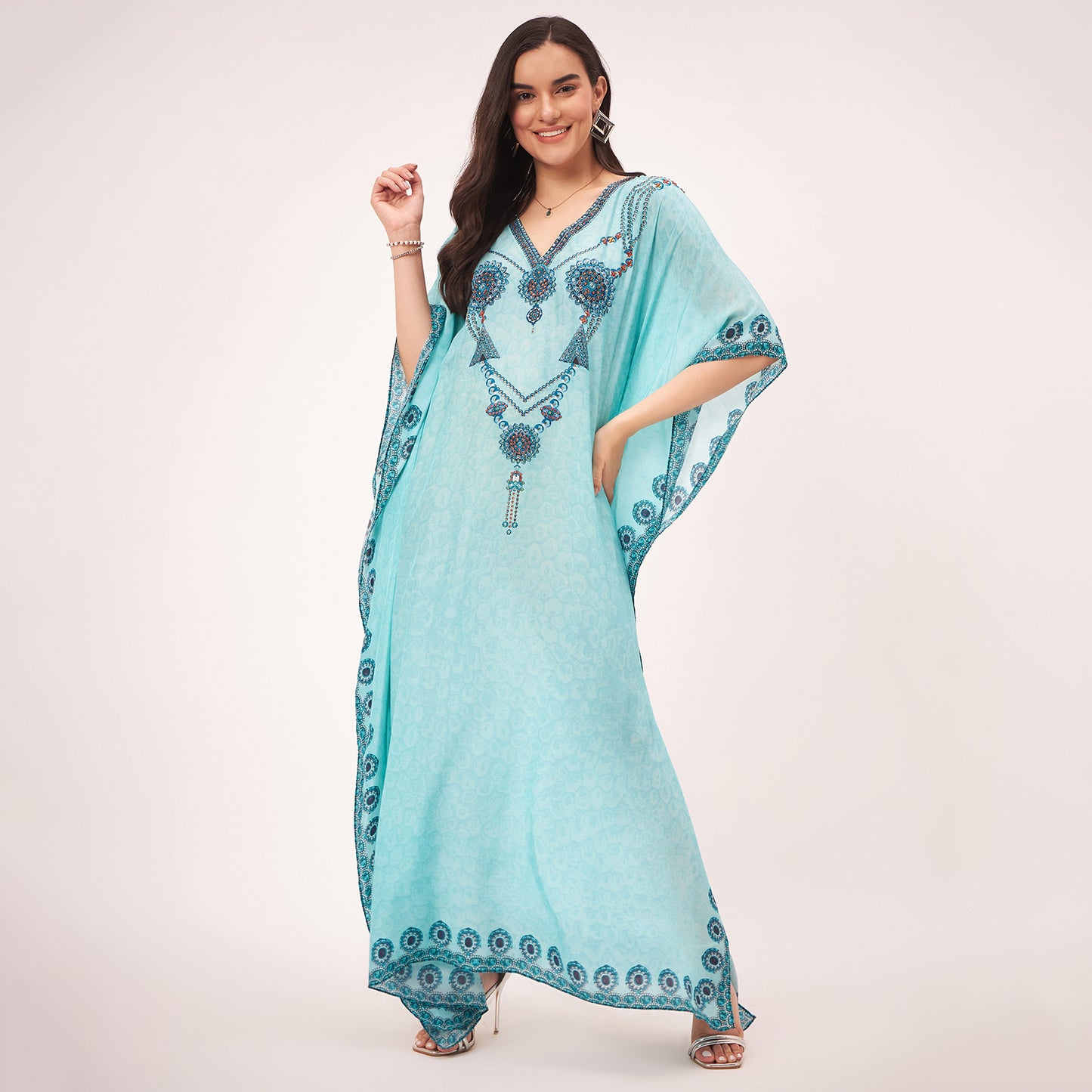 Sky Blue Pearl Full Length Kaftan