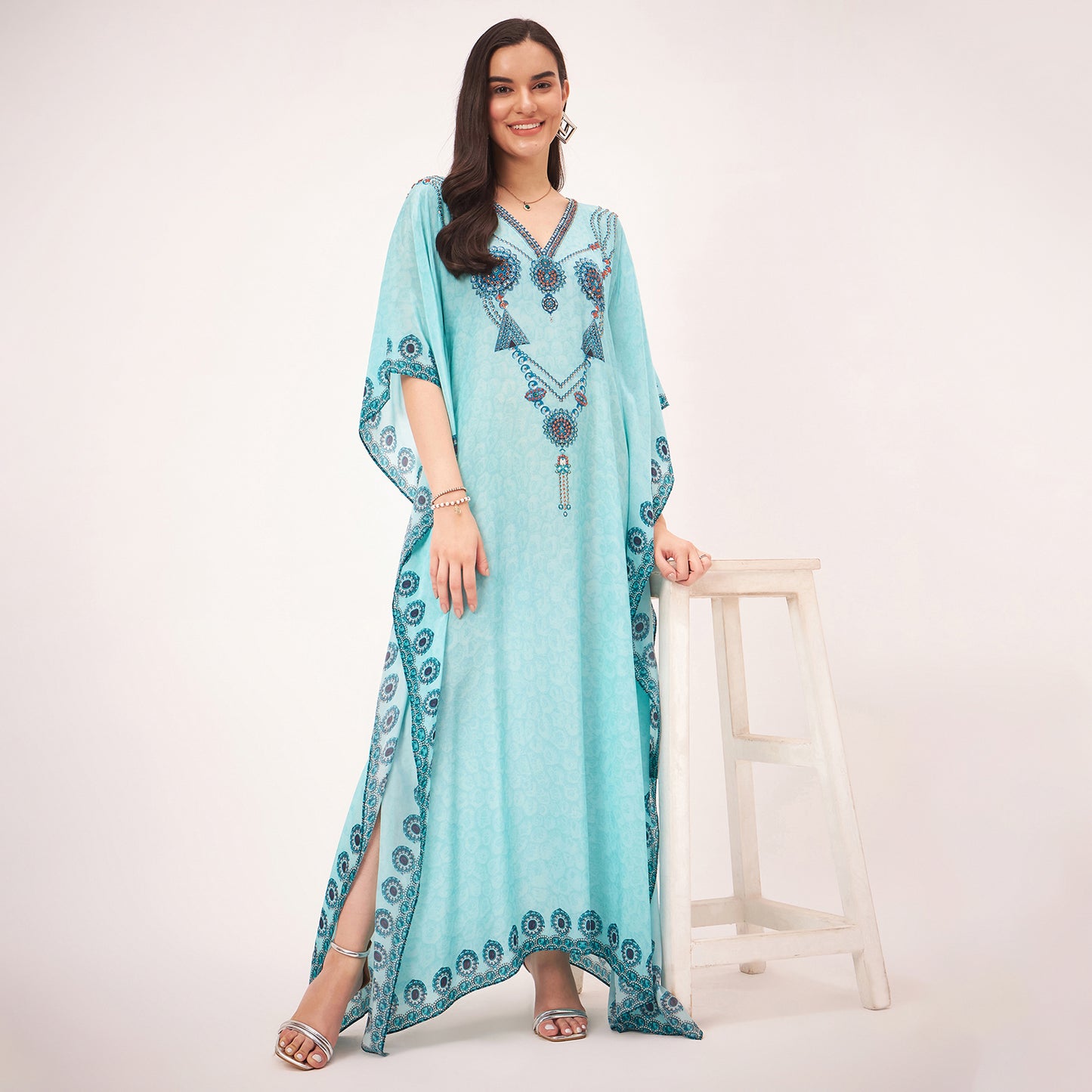 Sky Blue Pearl Full Length Kaftan