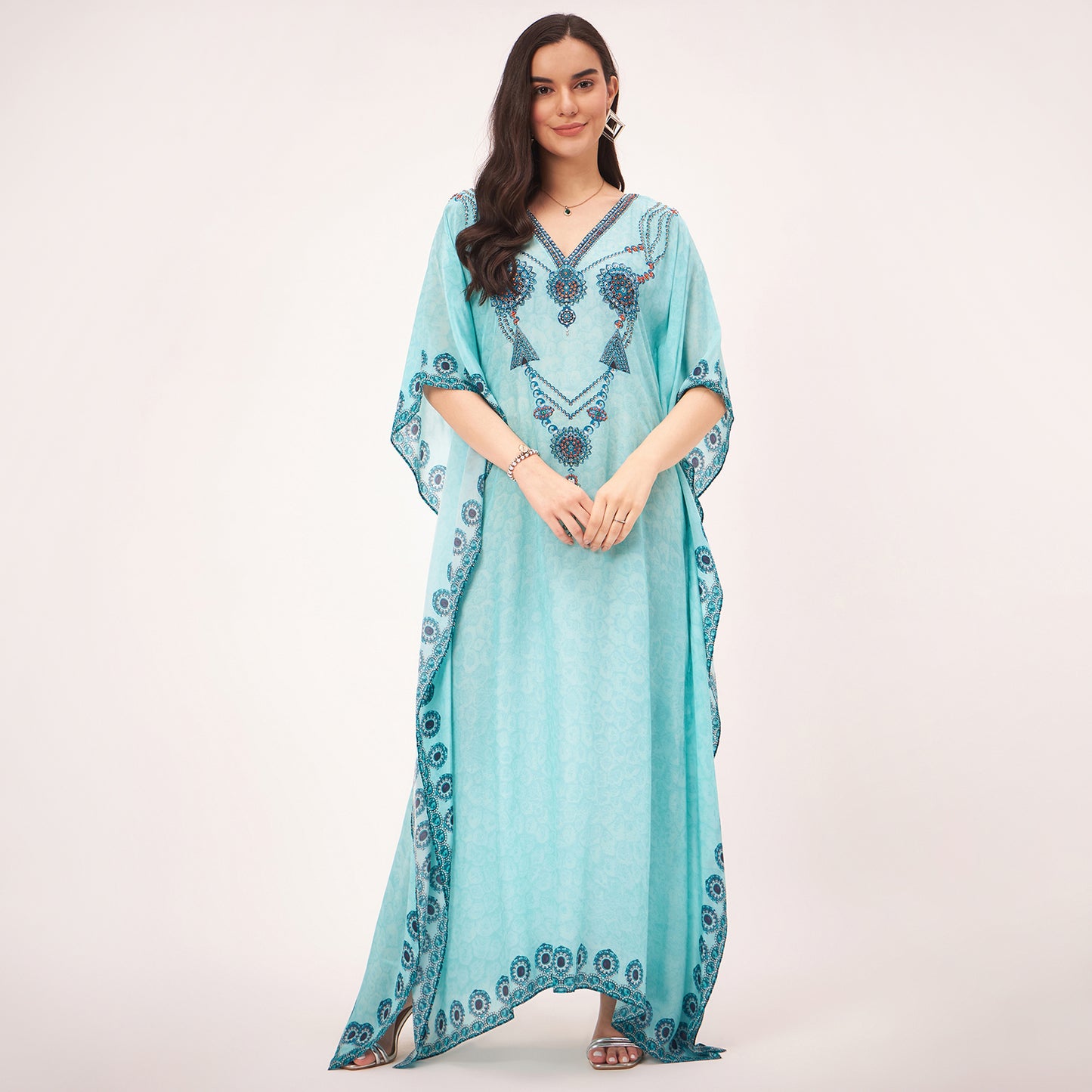 Sky Blue Pearl Full Length Kaftan
