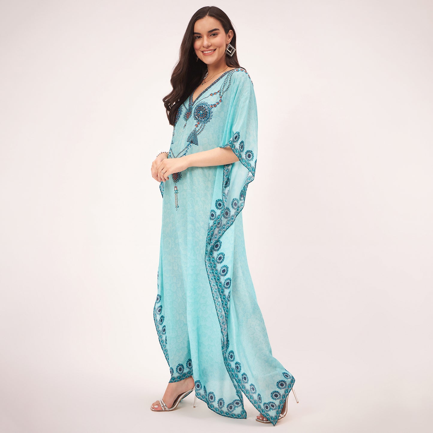 Sky Blue Pearl Full Length Kaftan