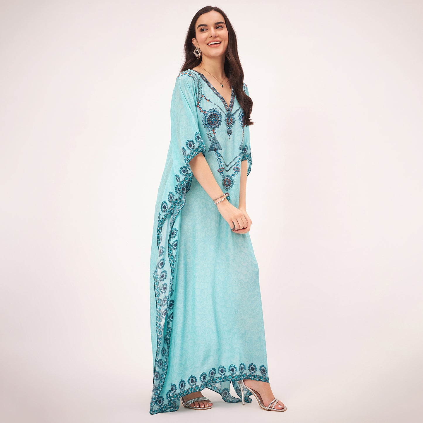 Sky Blue Pearl Full Length Kaftan