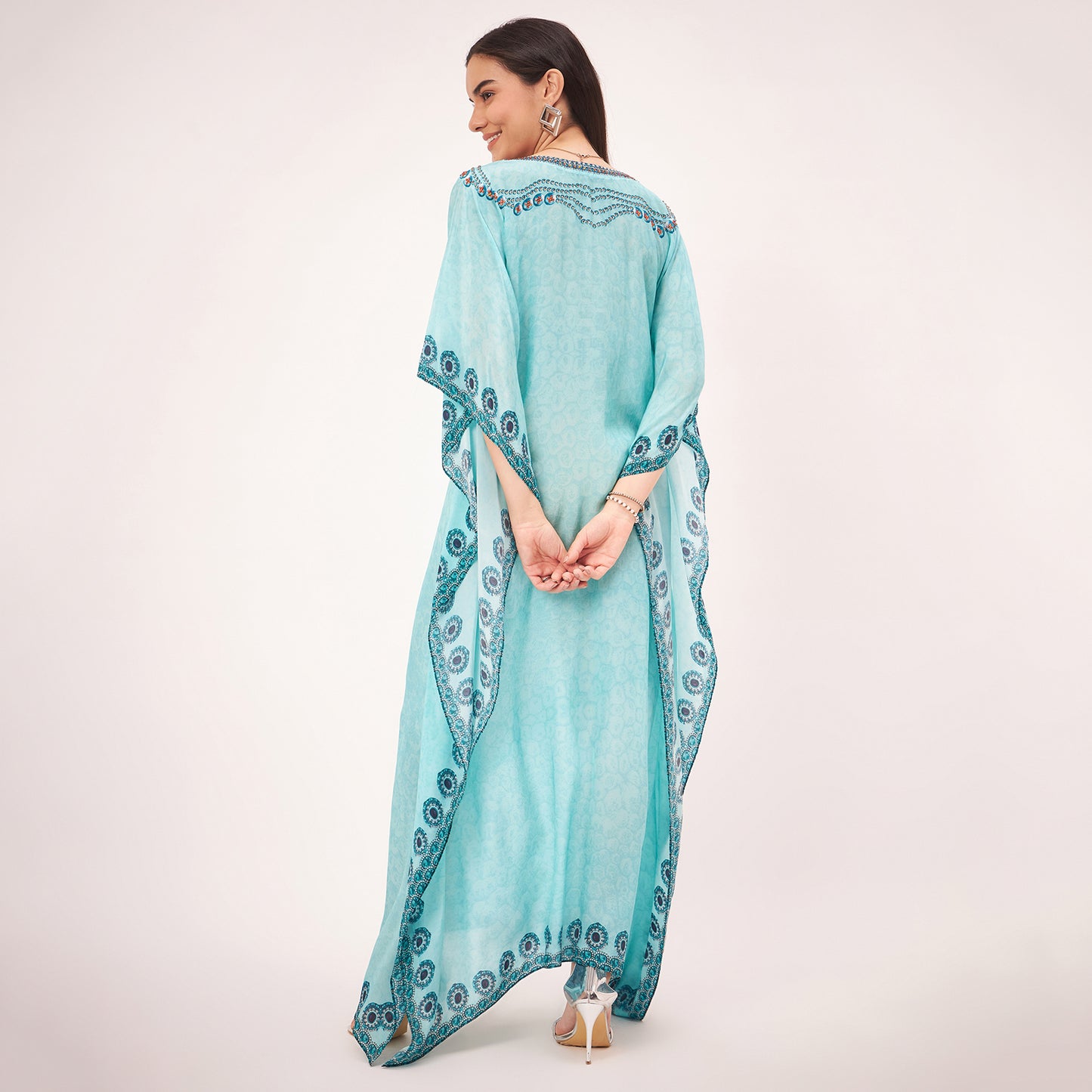 Sky Blue Pearl Full Length Kaftan
