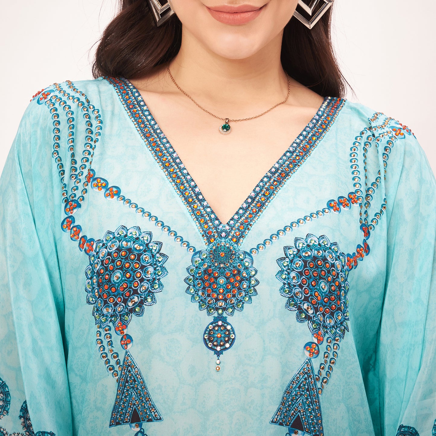 Sky Blue Pearl Full Length Kaftan