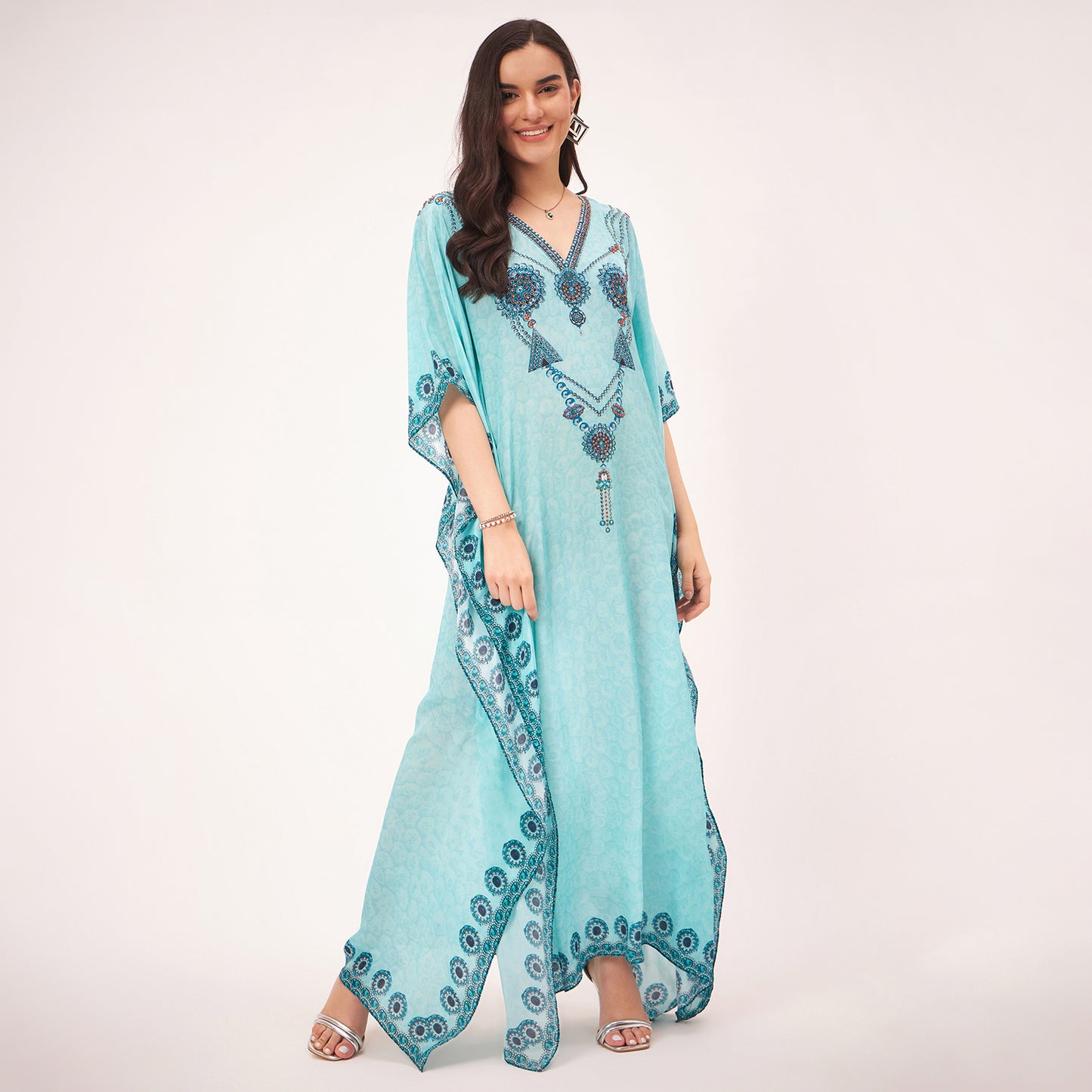 Sky Blue Pearl Full Length Kaftan