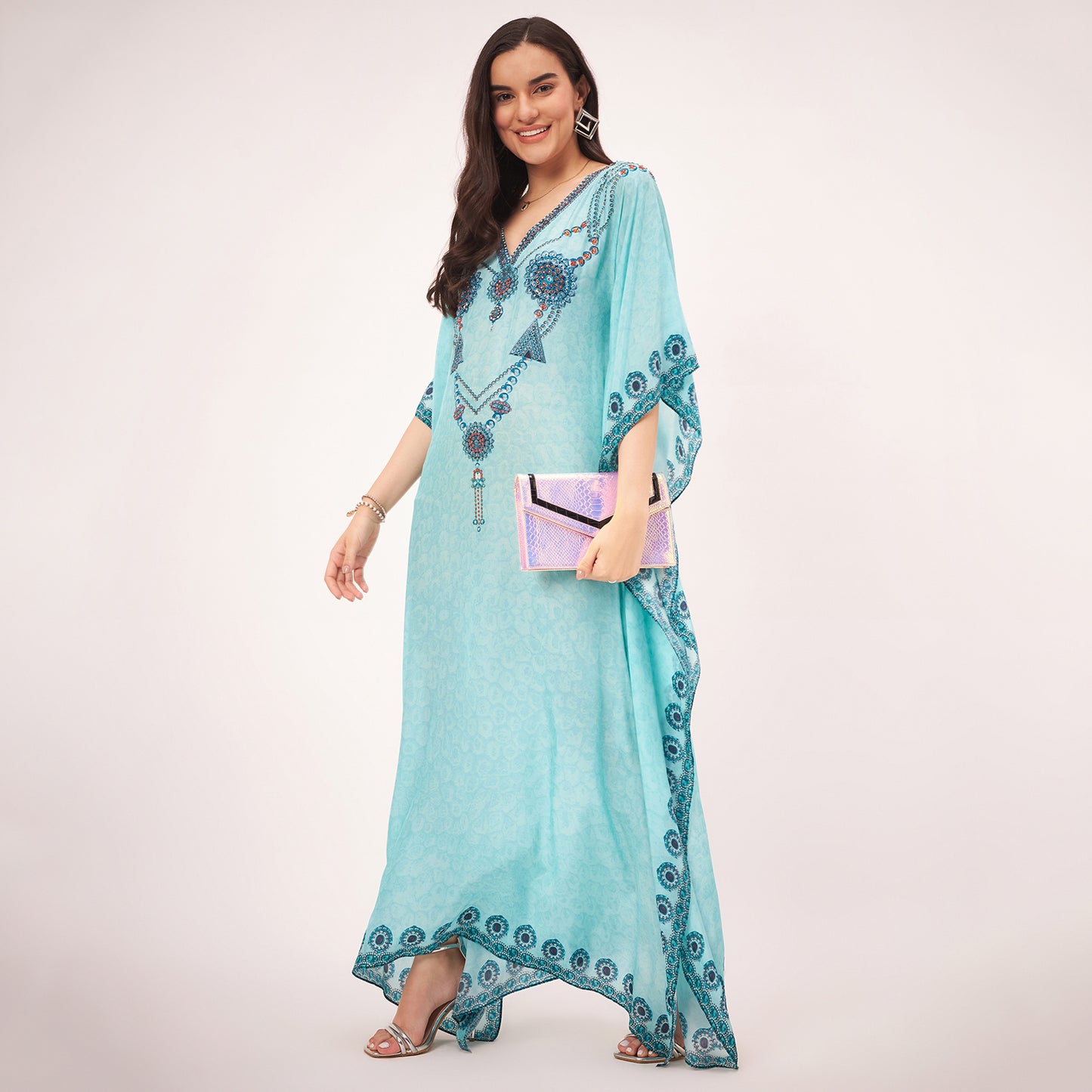 Sky Blue Pearl Full Length Kaftan