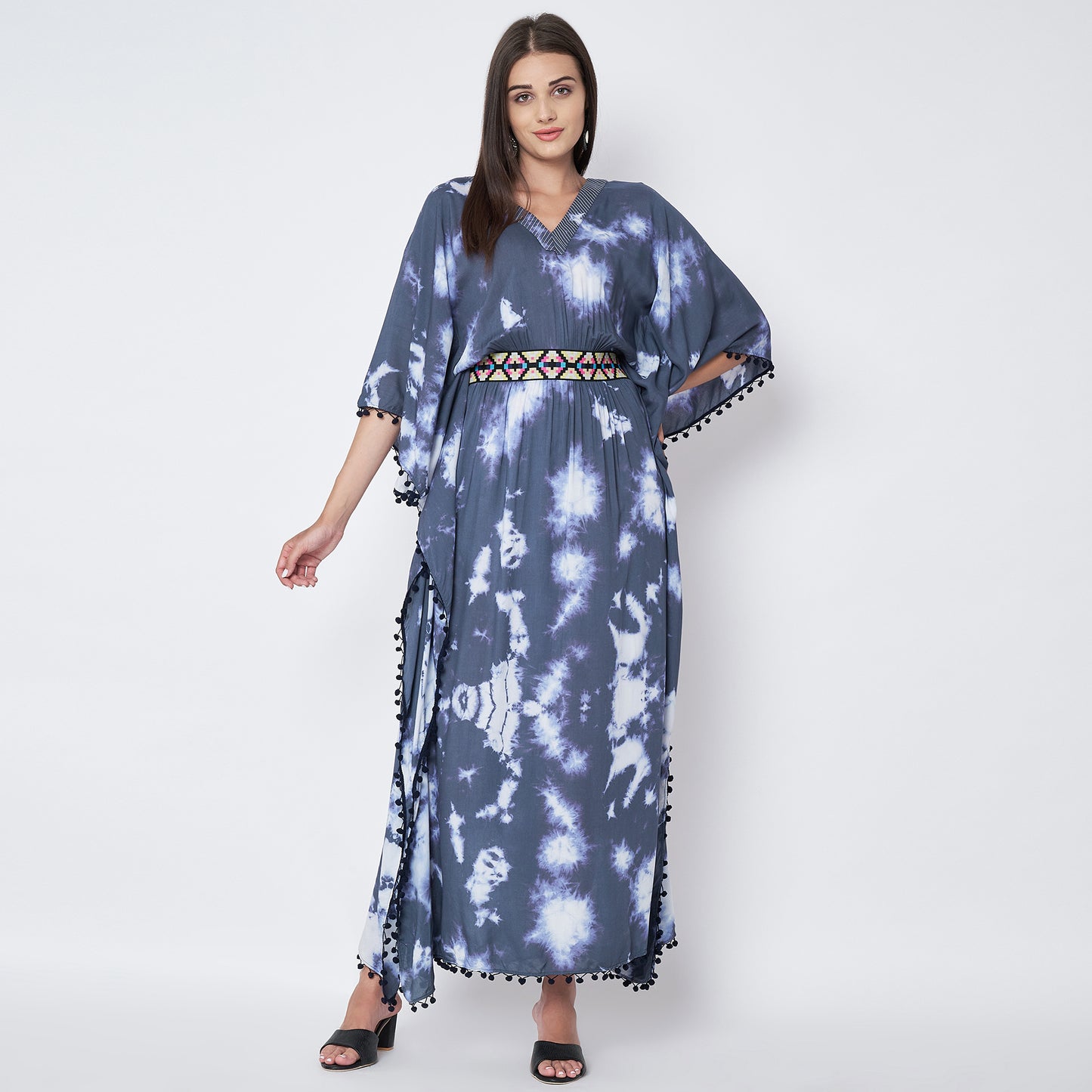 Dark Blue Tie-Dye Full Length Kaftan