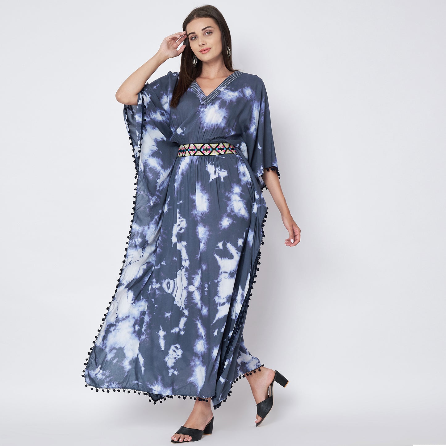 Dark Blue Tie-Dye Full Length Kaftan