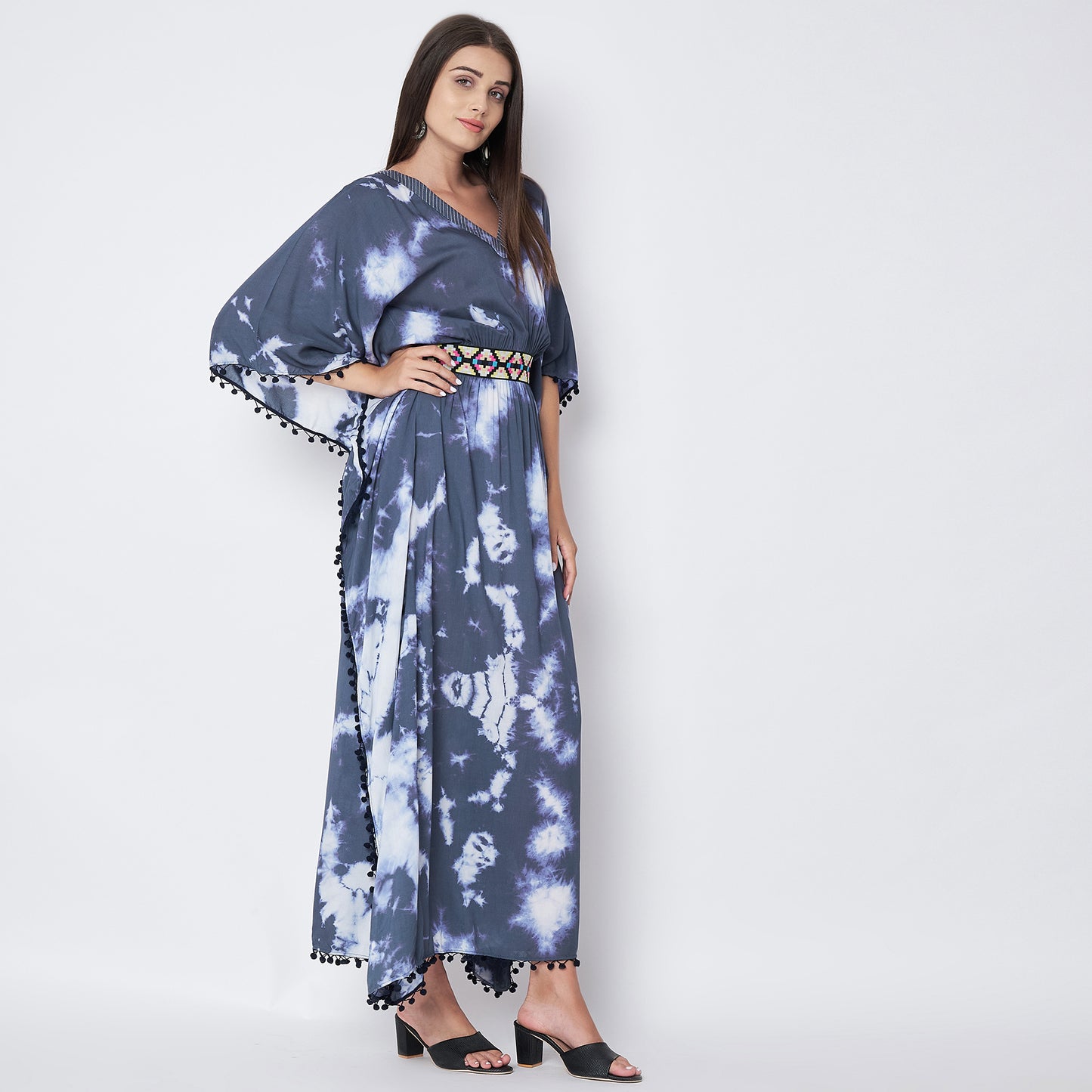Dark Blue Tie-Dye Full Length Kaftan