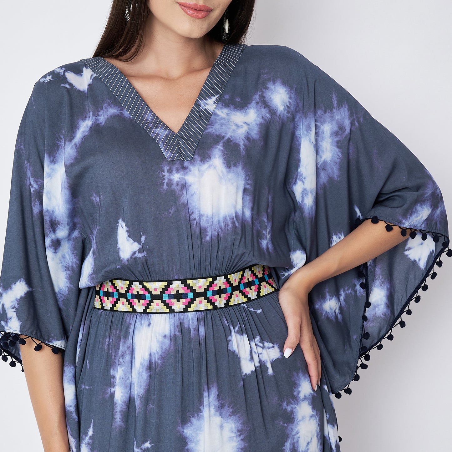 Dark Blue Tie-Dye Full Length Kaftan