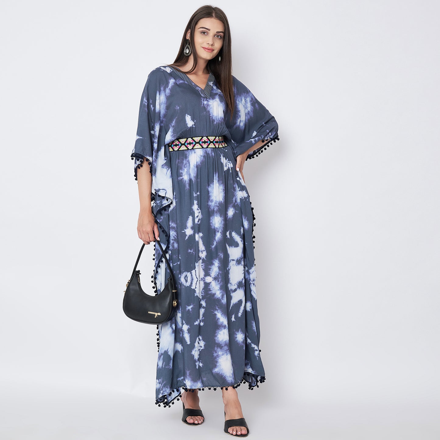 Dark Blue Tie-Dye Full Length Kaftan