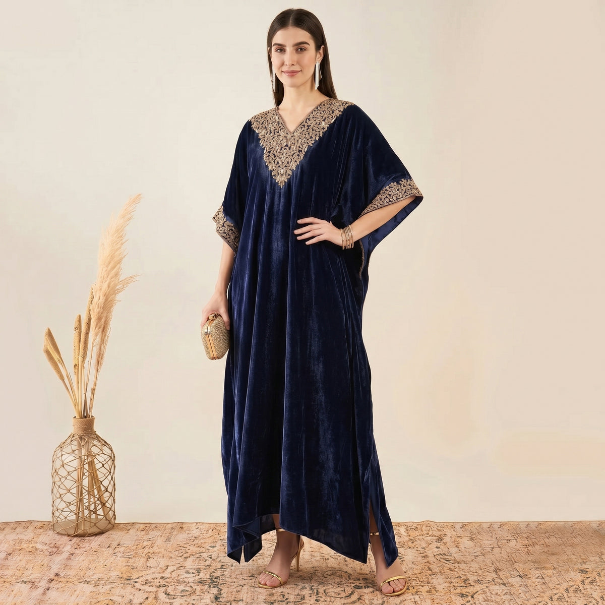Blue Kaftan for Women – Embroidered | First Resort by Ramola Bachchan