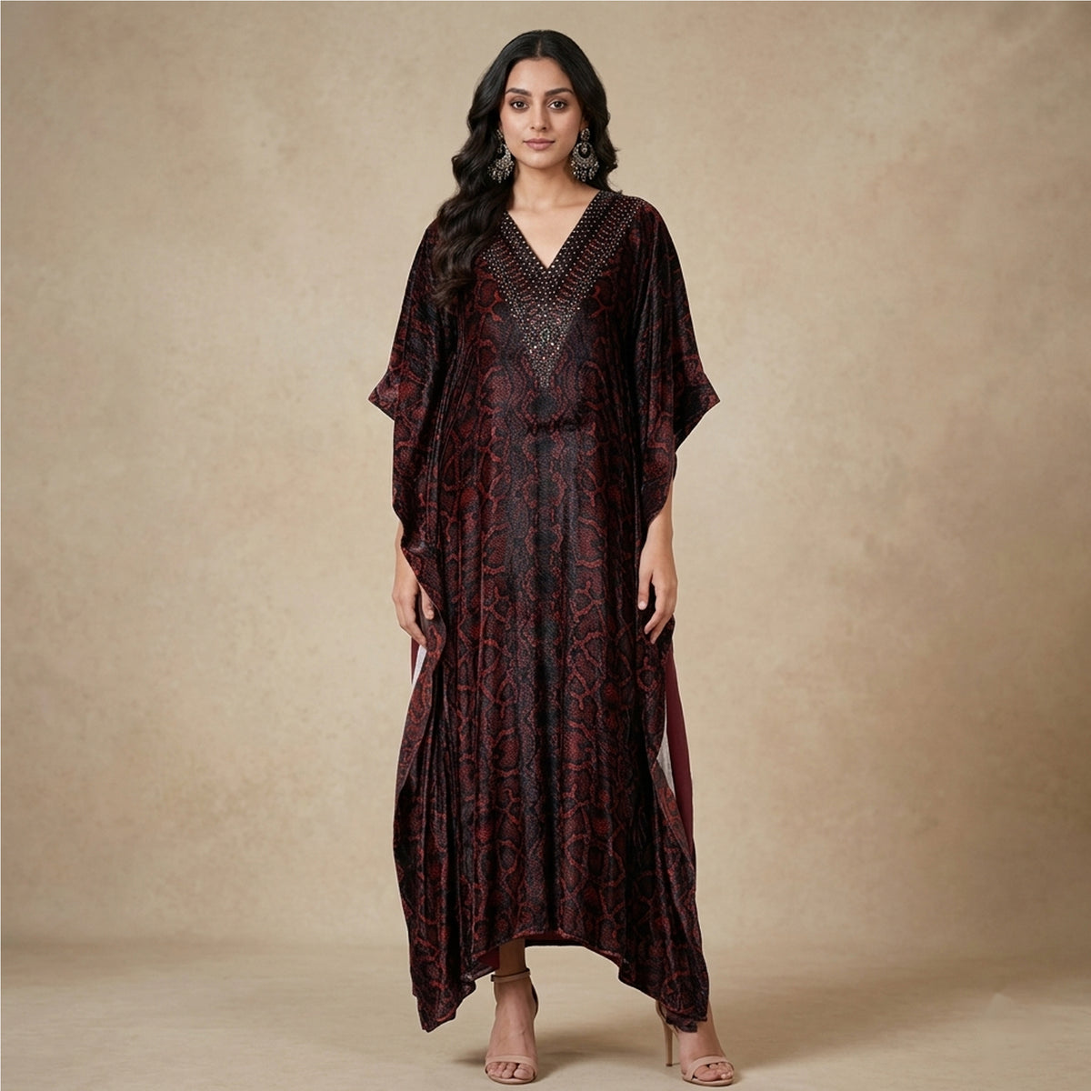 Brown Animal Print Kaftan for Women – Embellished | First Resort by Ramola Bachchan