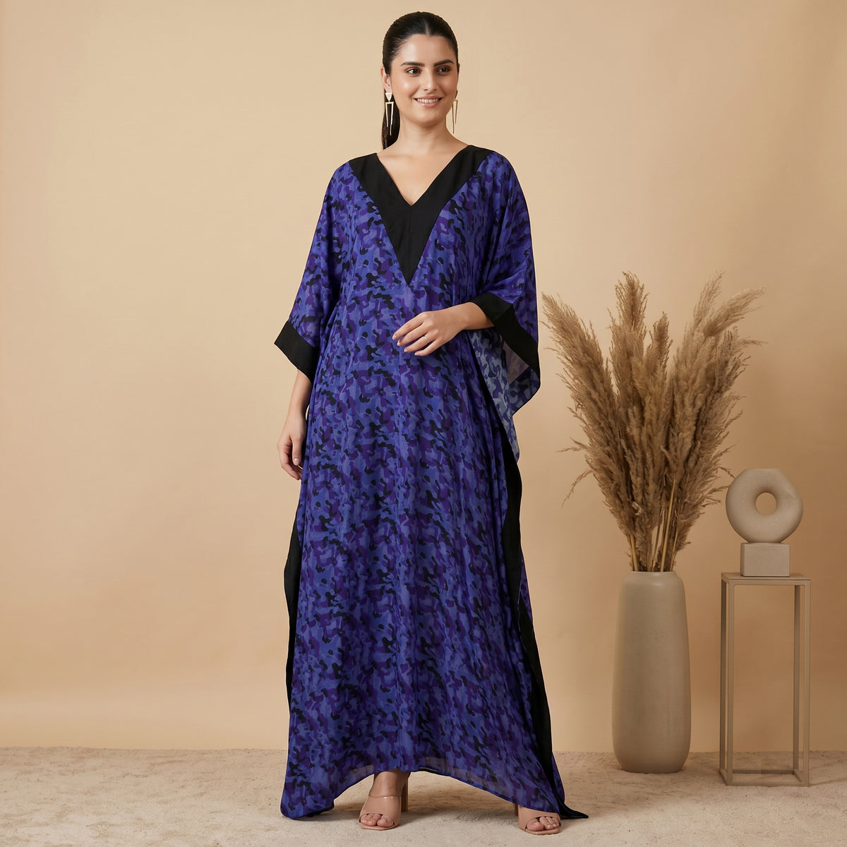 Blue Camouflage Print Kaftan for Women – Cotton Modal | First Resort by Ramola Bachchan
