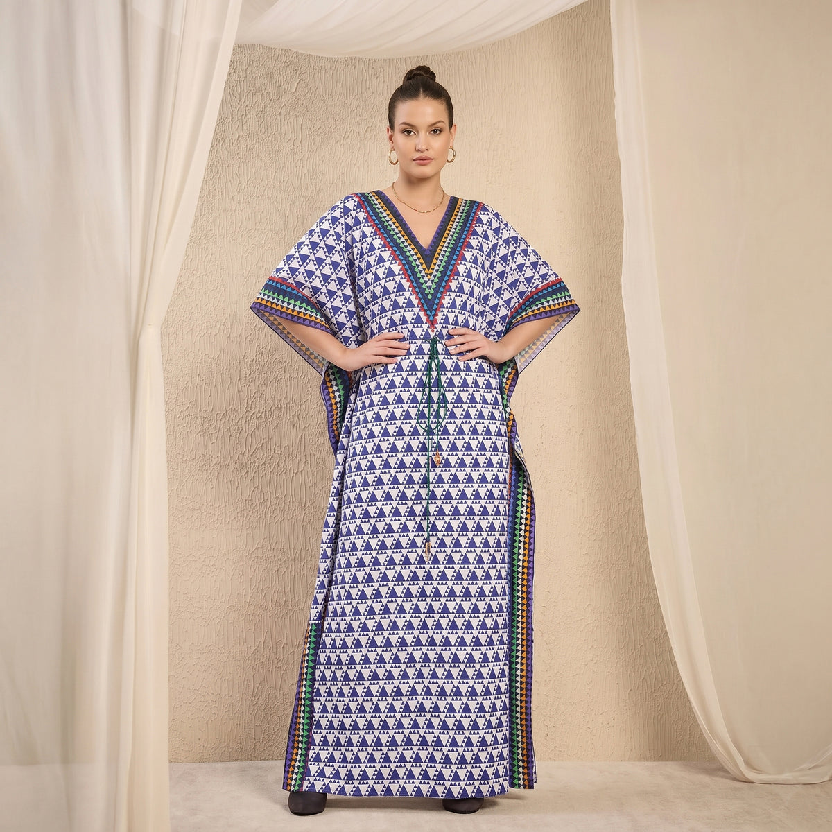 Blue Geometric Print Kaftan for Women – Cotton Poplin | First Resort by Ramola Bachchan