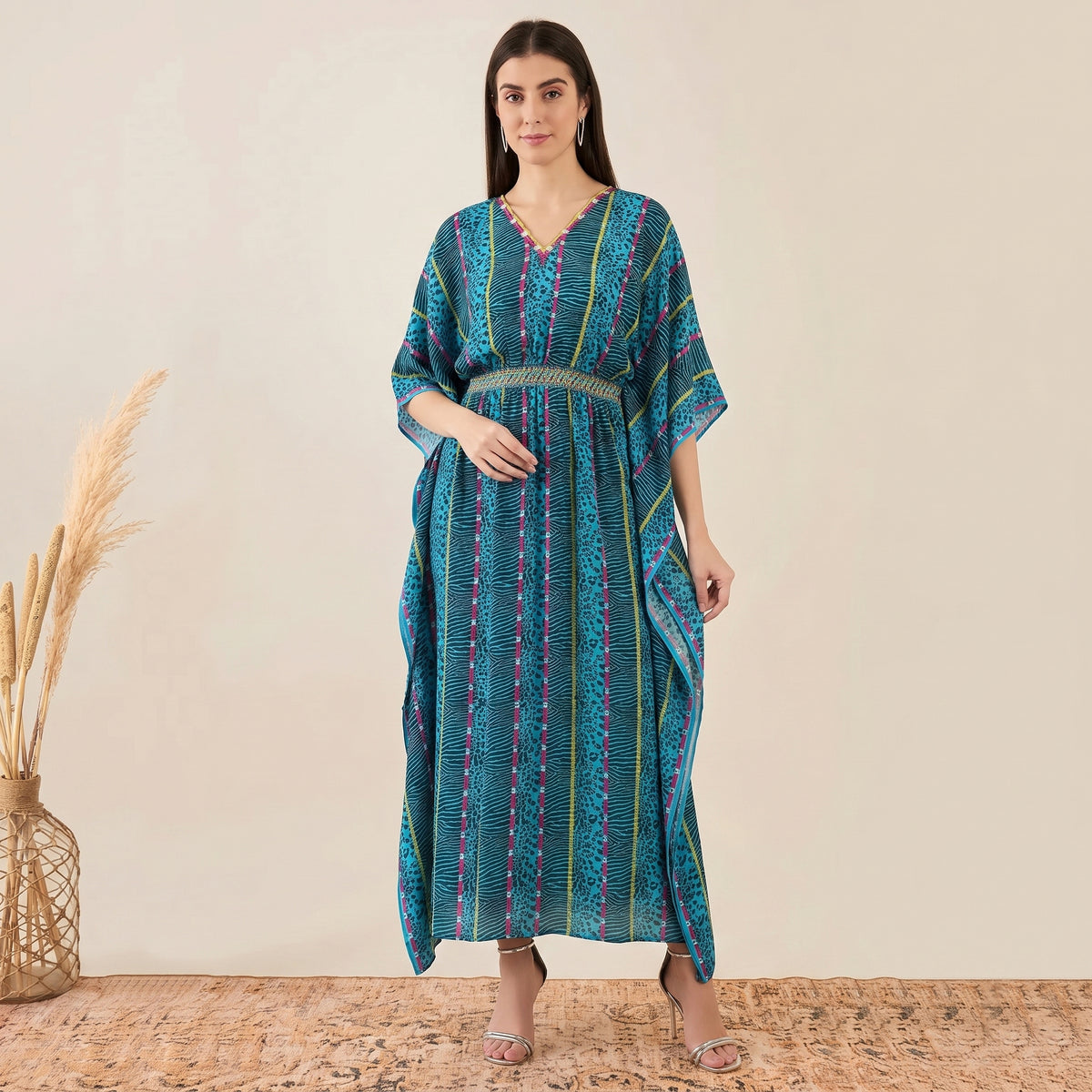 Blue Animal Print Kaftan for Women – Silk Crepe | First Resort by Ramola Bachchan