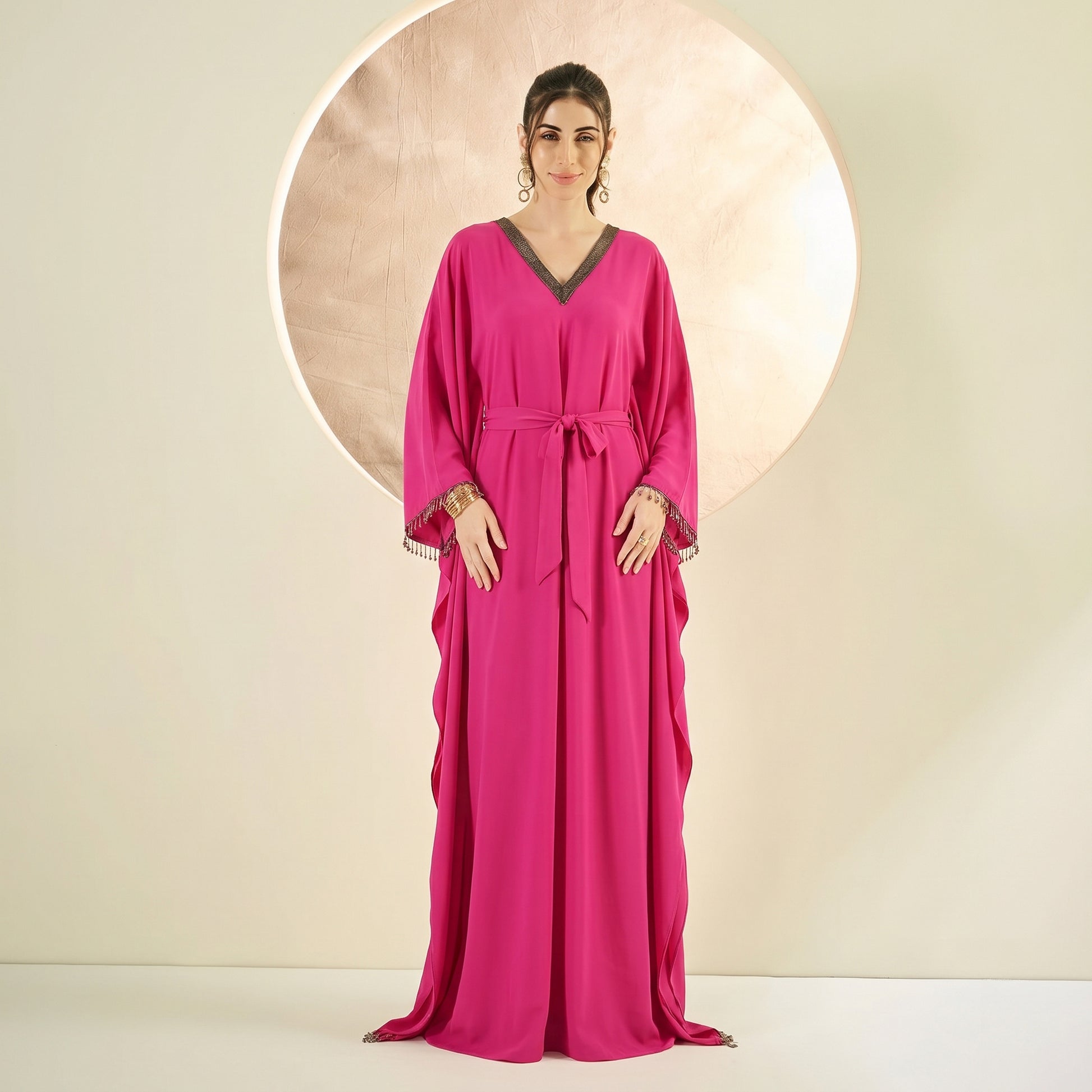 Bright Pink Kaftan for Women – Embroidered | First Resort by Ramola Bachchan