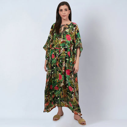 Green and Black Jungle Print Full Length Kaftan