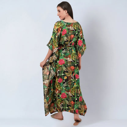 Green and Black Jungle Print Full Length Kaftan