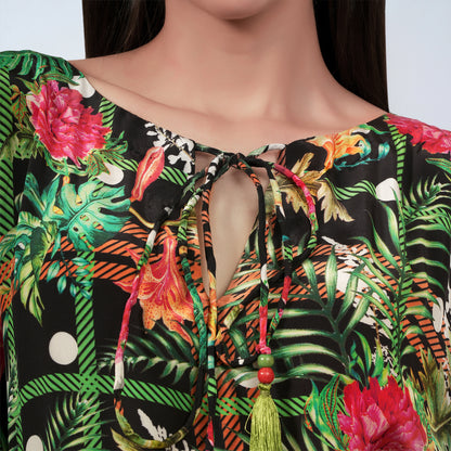 Green and Black Jungle Print Full Length Kaftan