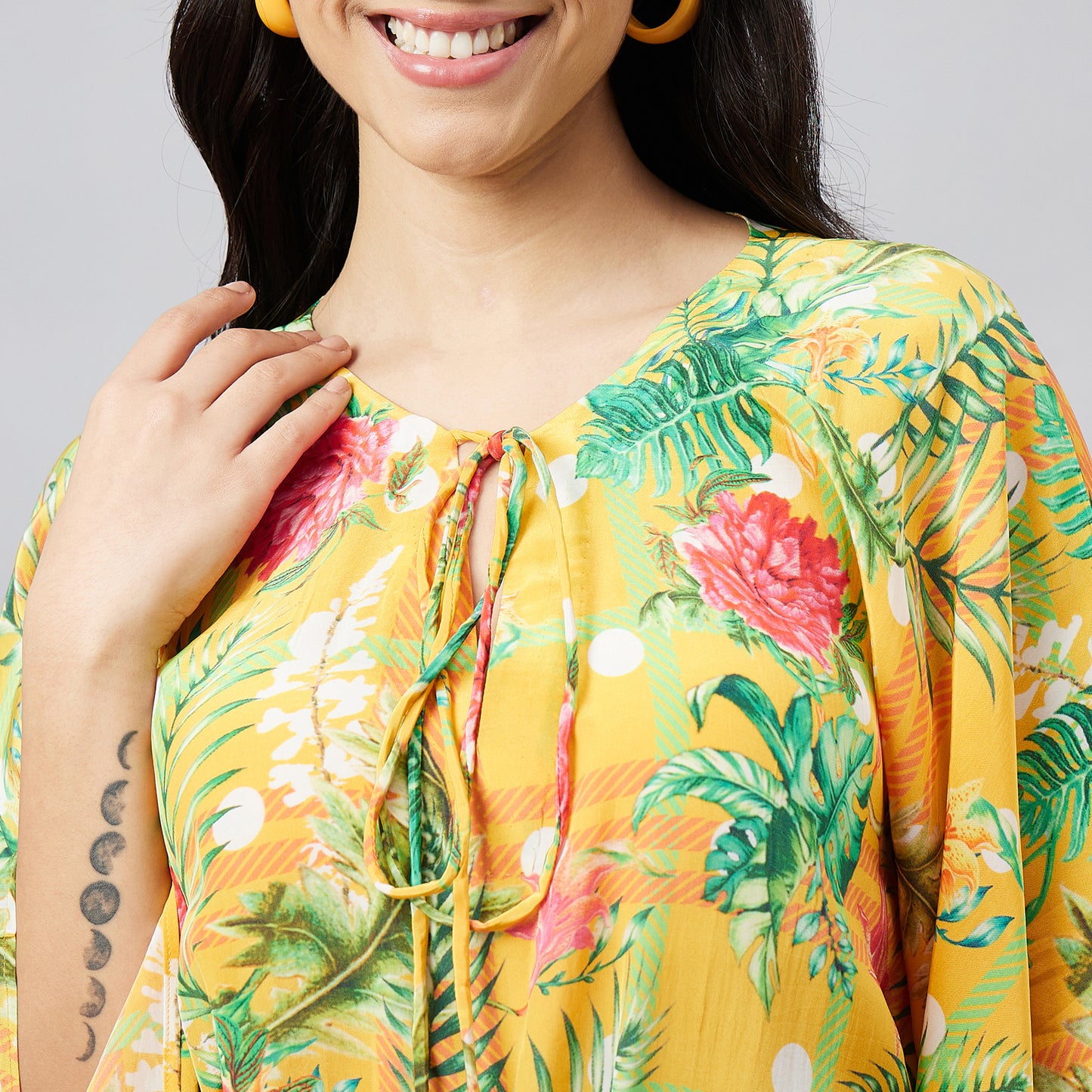 Yellow and Green Jungle Print Full Length Kaftan