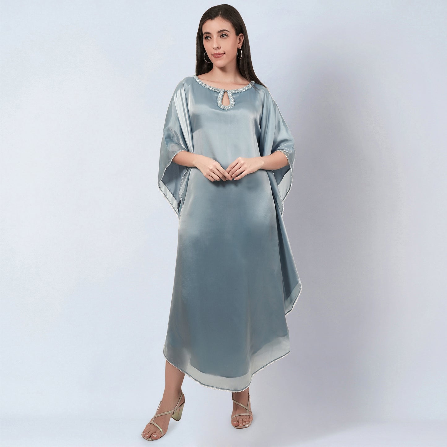 Blue Crystal Embroidered Round Kaftan