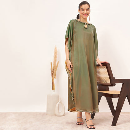 Green Crystal Embroidered Round Kaftan