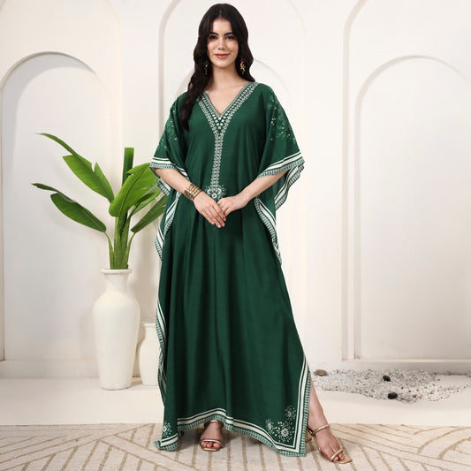 Green Geometric Print Kaftan for Women – Muslin | First Resort by Ramola Bachchan