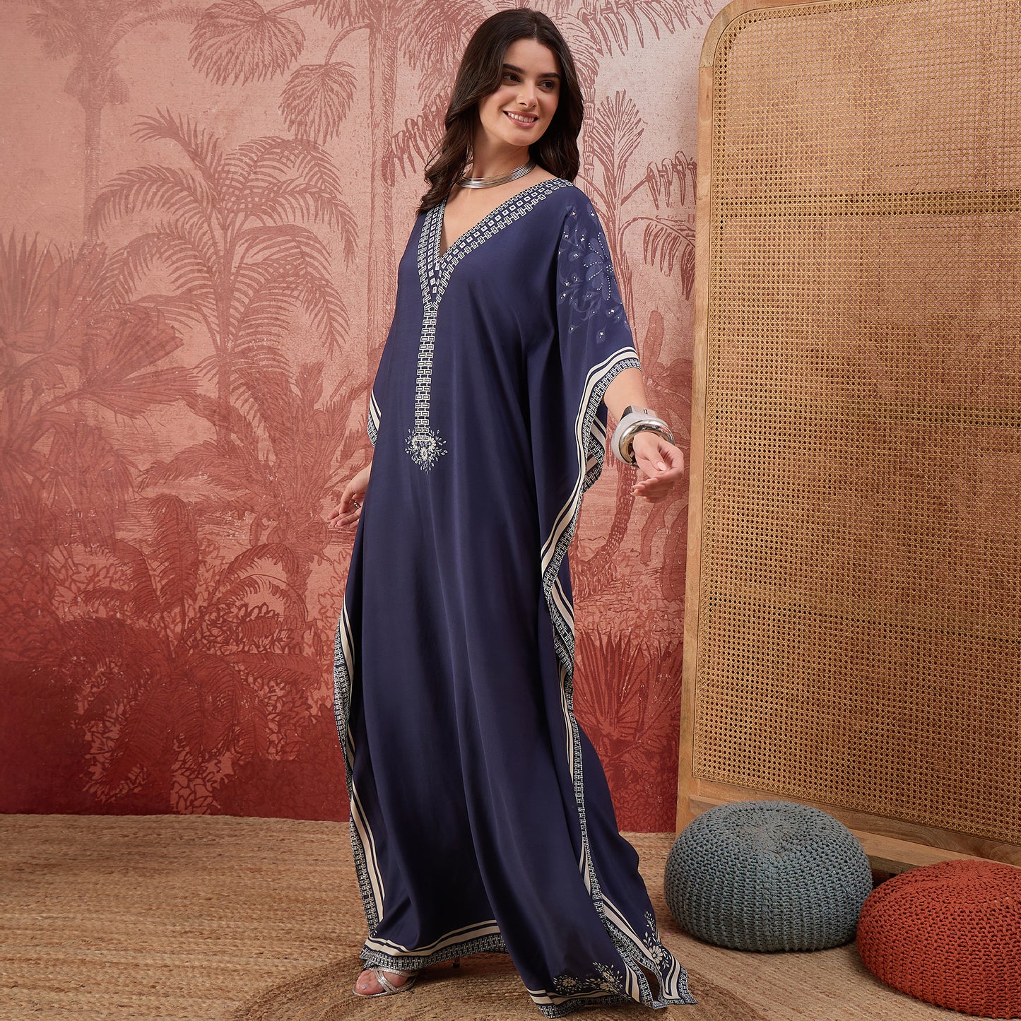 Navy Blue Bohemian Geometric Kaftan
