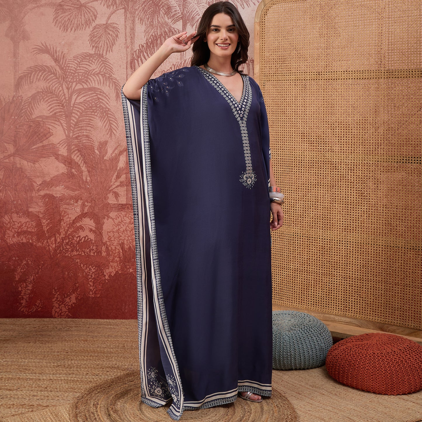 Navy Blue Bohemian Geometric Kaftan