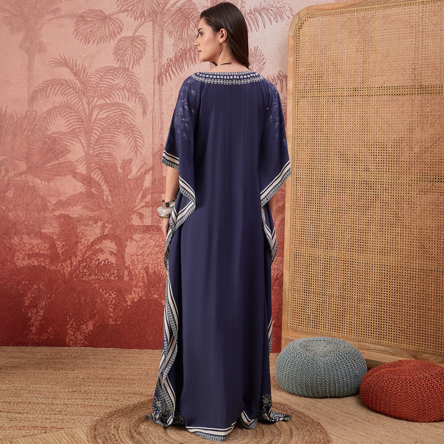 Navy Blue Bohemian Geometric Kaftan