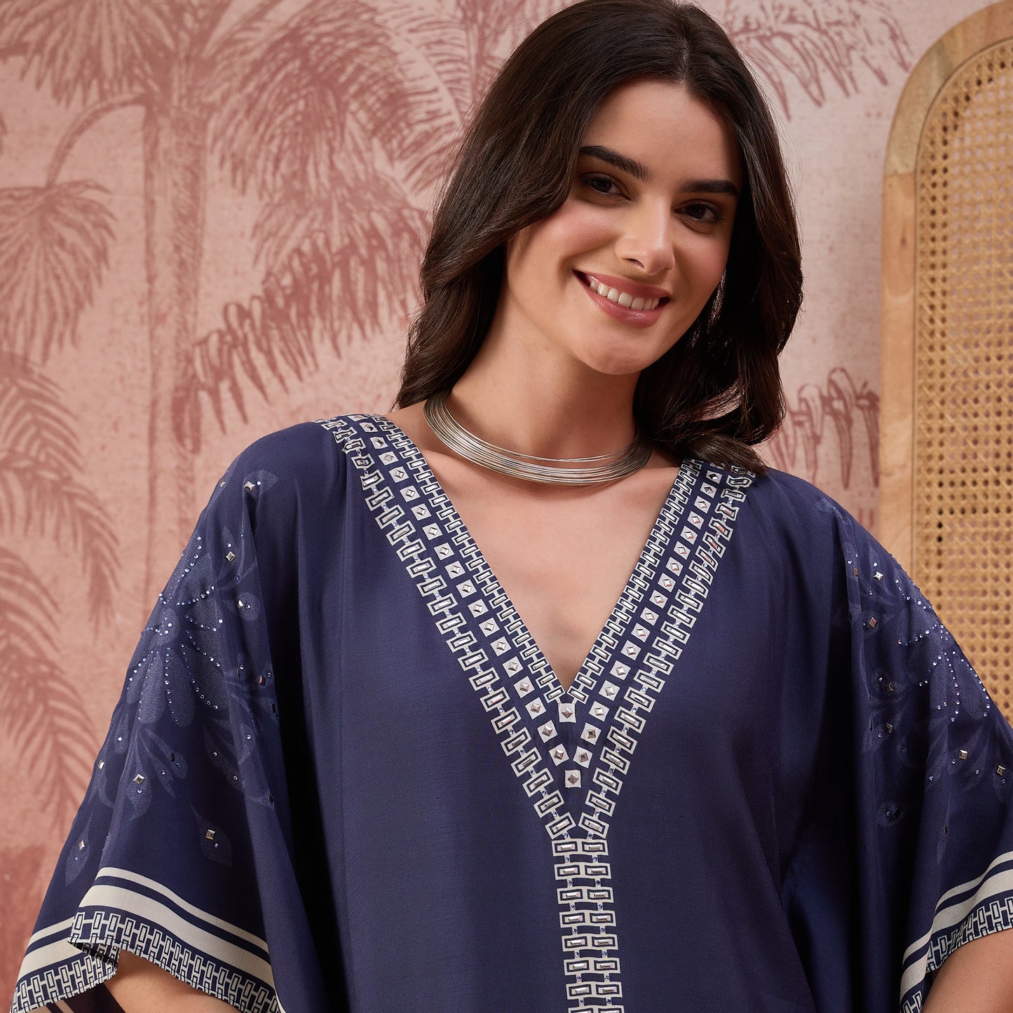 Navy Blue Bohemian Geometric Kaftan