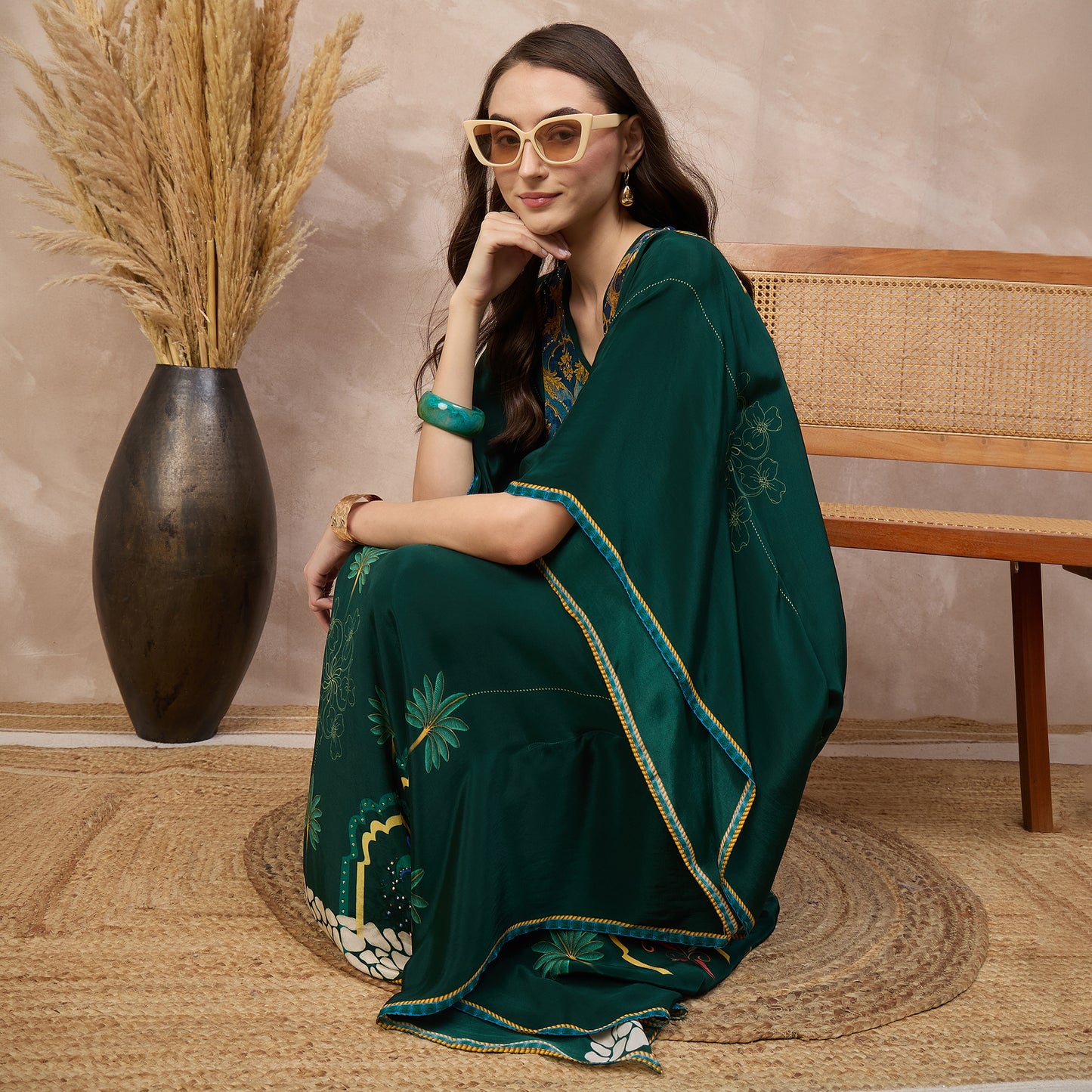 Green Floral Print Kaftan for Women – Viscose Crepe | First Resort by Ramola Bachchan