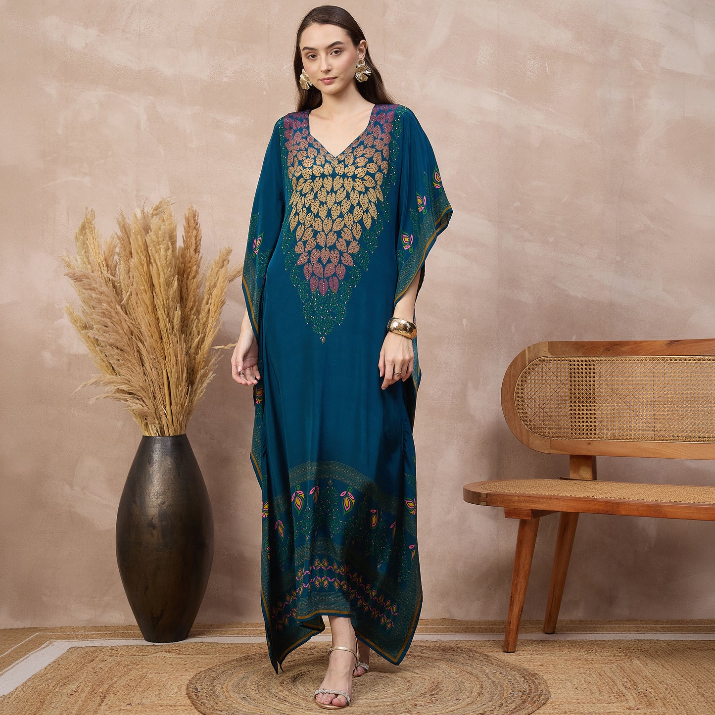 Blue Jewel Print Kaftan for Women – Viscose Crepe | First Resort by Ramola Bachchan
