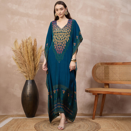 Blue Jewel Print Kaftan for Women – Viscose Crepe | First Resort by Ramola Bachchan