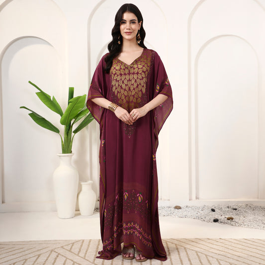 Red Jewel Print Kaftan for Women – Viscose Crepe | First Resort by Ramola Bachchan