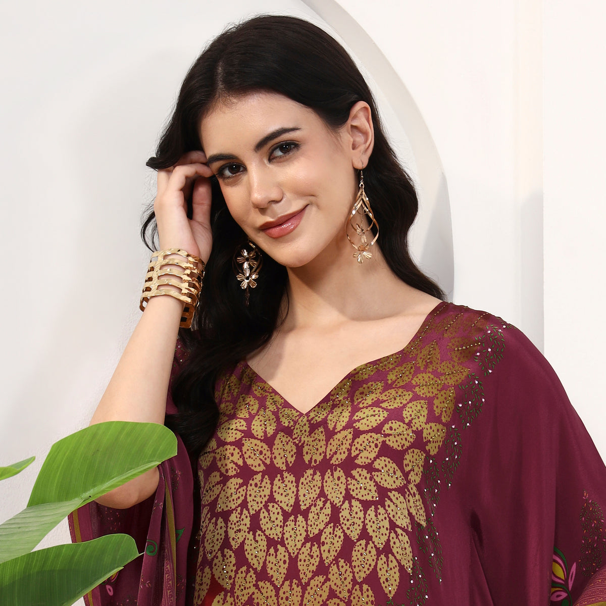 Red Jewel Print Kaftan for Women – Viscose Crepe – Back View | First Resort by Ramola Bachchan