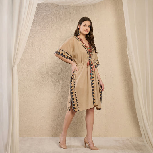 Brown Tribal Print Kaftan for Women – Cotton Cambric | First Resort by Ramola Bachchan