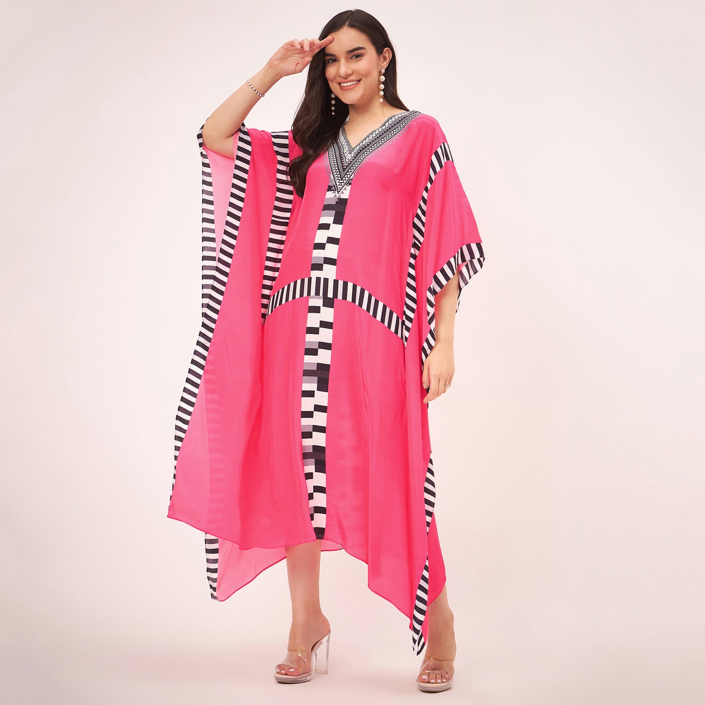 Pink Geometric Mid Length Kaftan