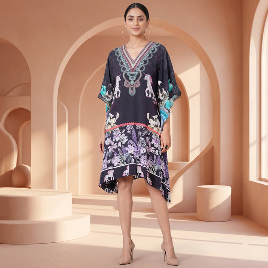 Black Unicorn Print Kaftan for Women – Embellished | First Resort by Ramola Bachchan