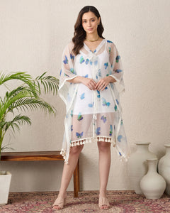 Aqua Butterfly Mid Length Kaftan