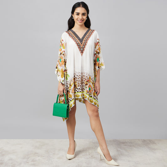 Yellow Floral Mid Length Kaftan