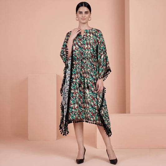 Green Camouflage Mid Length Kaftan