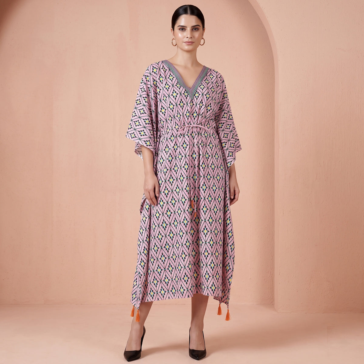 Candy Pink Moroccan Print Kaftan for Women – Cotton Poplin | First Resort by Ramola Bachchan