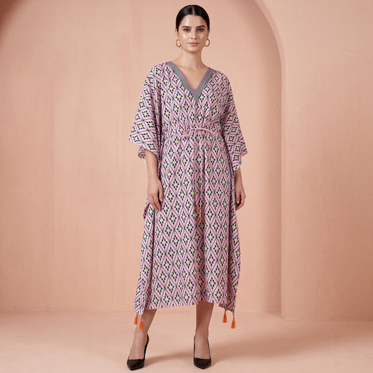 Candy Pink Moroccan Print Kaftan for Women – Cotton Poplin | First Resort by Ramola Bachchan